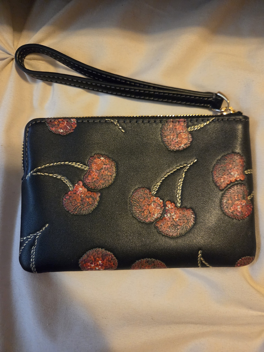Coach Black Cherry Wristlet - Coach Floral Sequin Wristlet - Picture 2 of 6